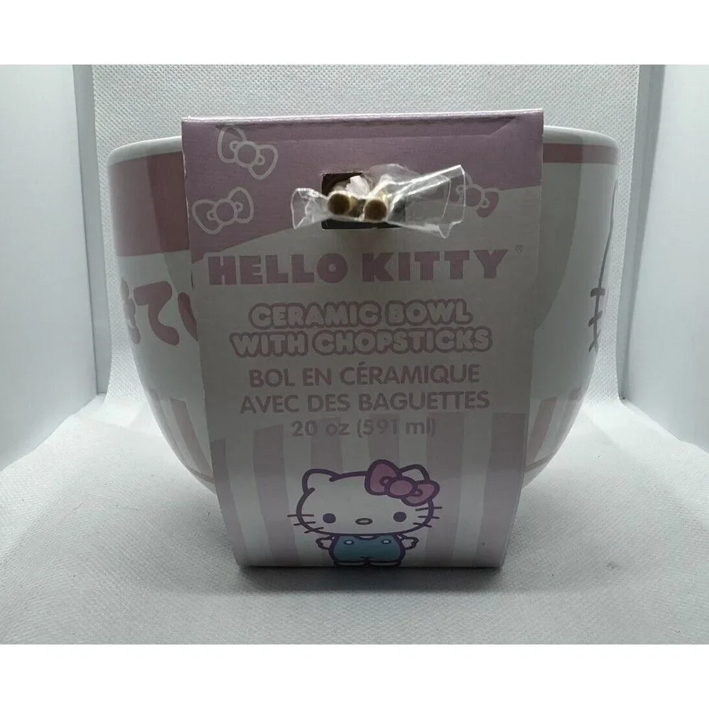 Hello Kitty Ceramic Ramen Noodle Bowl With Chopsticks Sanrio NEW Pink